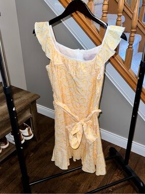 Gal Meets Glam Yellow Eyelet Ruffle Sundress with Tie Waist - Abbie Abby dress